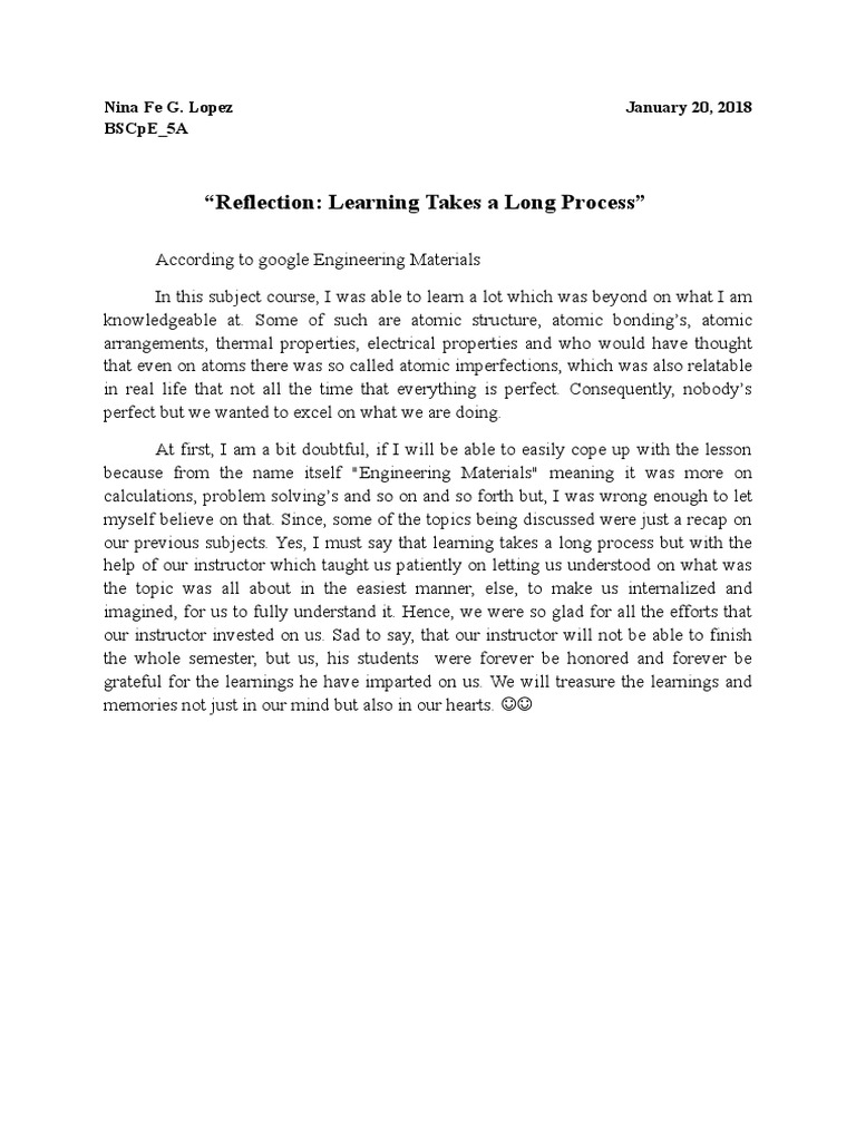 Reflection on Learning Engineering Materials | PDF