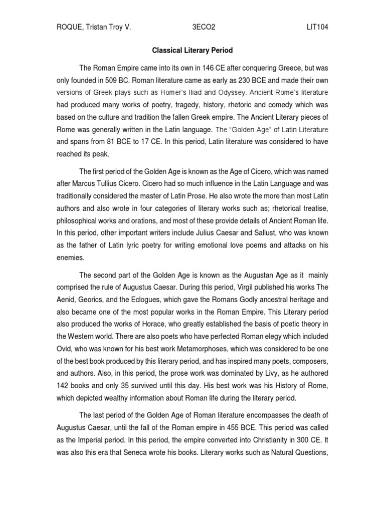 Golden Age of Roman Literature Overview | PDF | Latin Literature | Poetry
