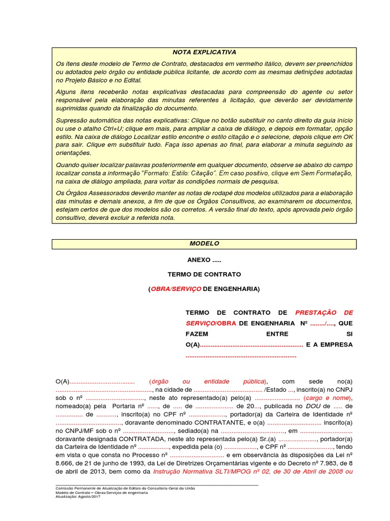 Contrato Para Obras E Servicos De Engenharia Modelo Pdf