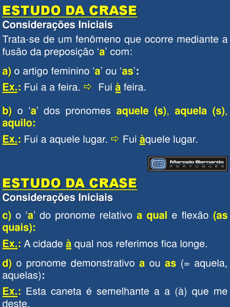 Crase (LÍNGUA PORTUGUESA) | PDF | Pronome | Mecânica da linguagem