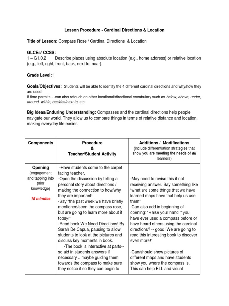 Compass Lesson Plan PDF Lesson Plan Learning