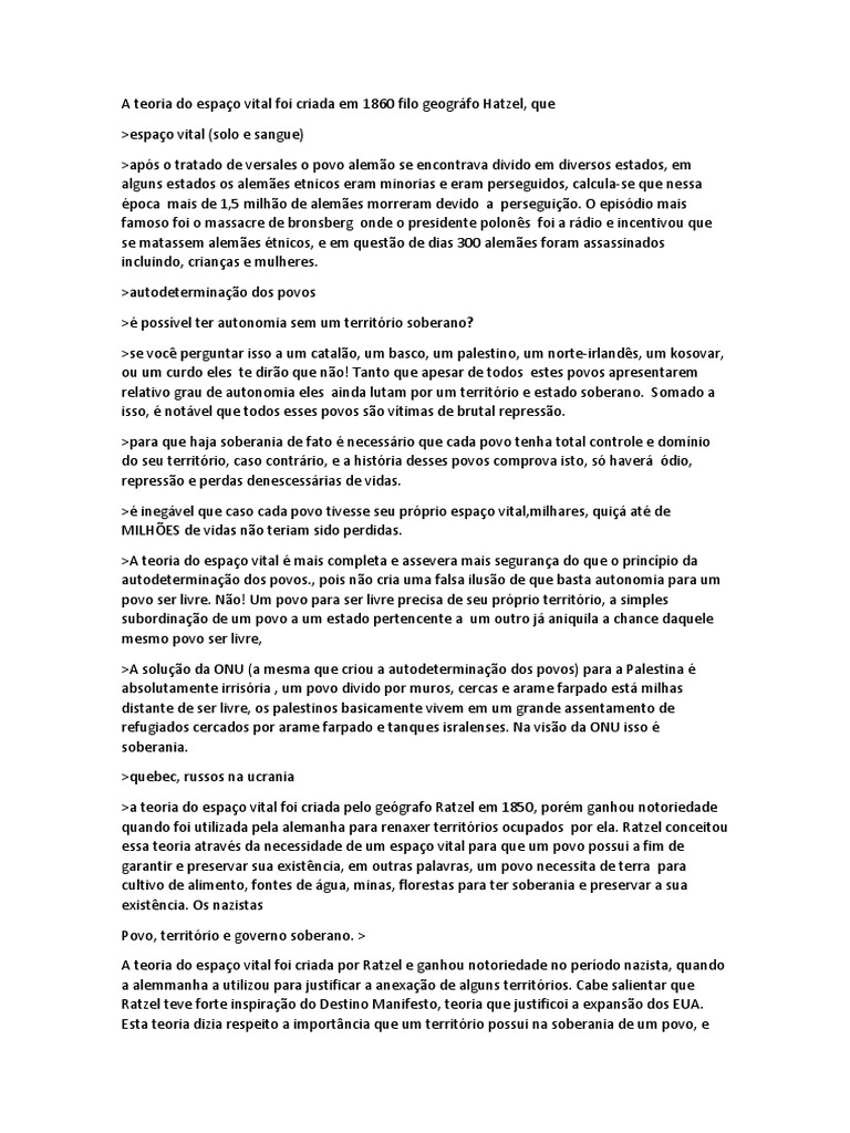 Teoria do Espaço Vital de Ratzel | PDF | Adolf Hitler | Alemanha