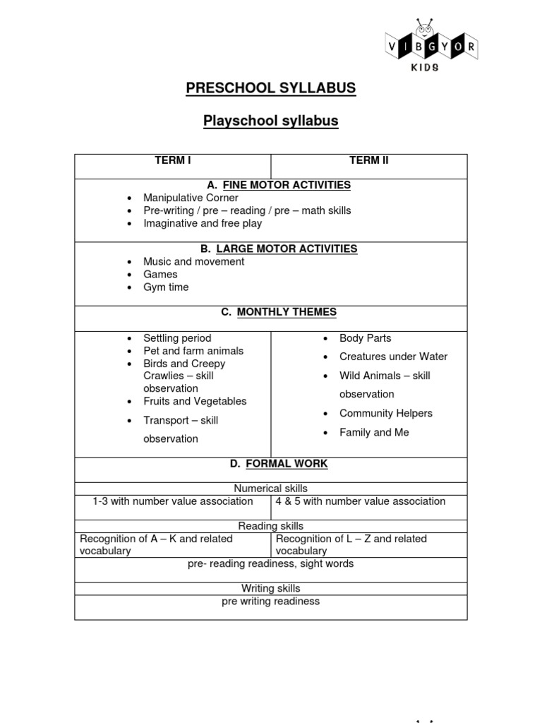 Preschool Syllabus PDF Letter Case Teaching Mathematics
