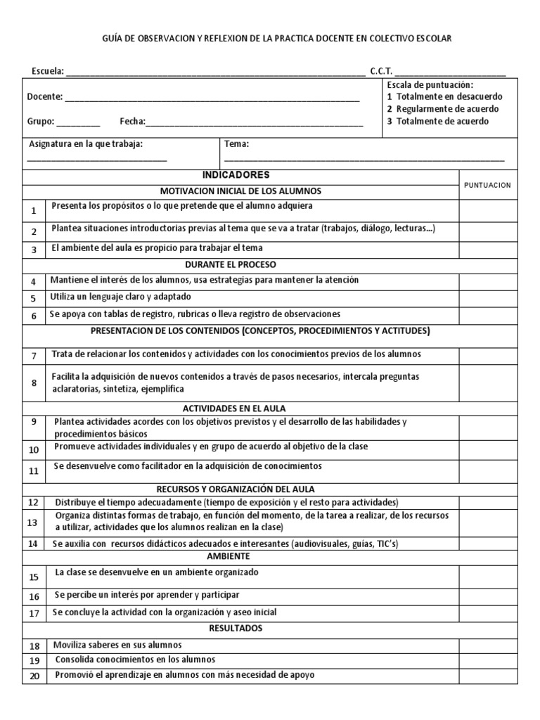 Guía de Observación Docente en Aula | PDF | Maestros | Salón de clases