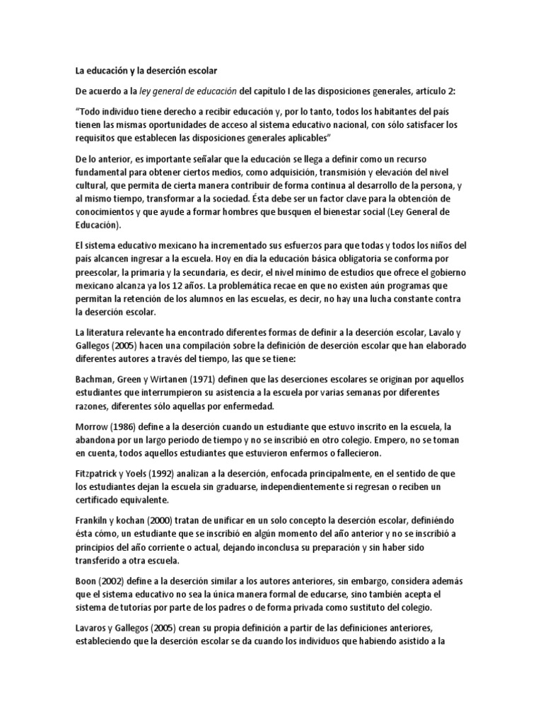 ¿Qué es la deserción escolar según autores