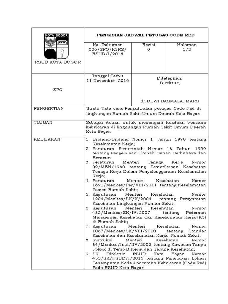7.1 SPO Pengisian Jadwal Petugas Code Red | PDF