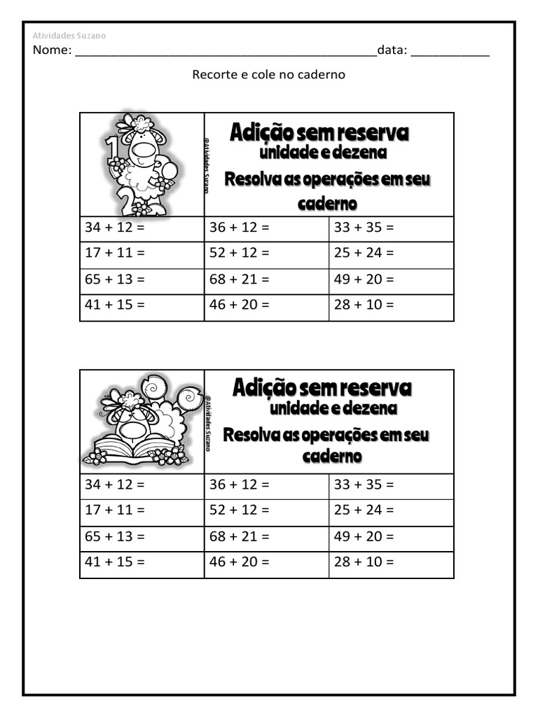 Adição e Subtração Sem Reserva