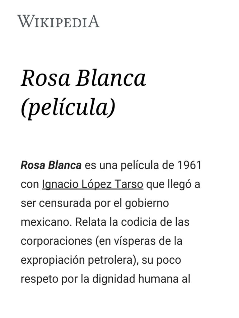 Rosa Blanca (Película) Wikipedia, La Enciclopedia Libre PDF PDF Cine