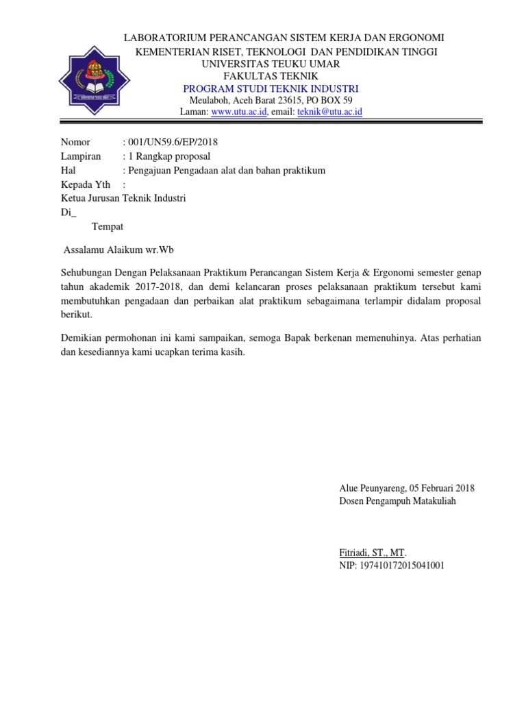 Surat Pengajuan Alat Dan Perbaikan