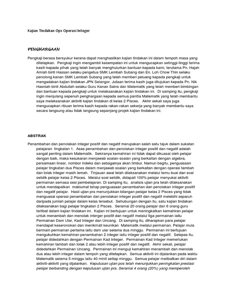 Kajian Tindakan Ops Operasi Integer Pdf