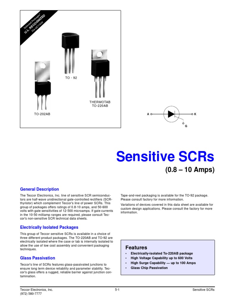 Datasheet S106D1 SCR | Electricity | Electrical Engineering