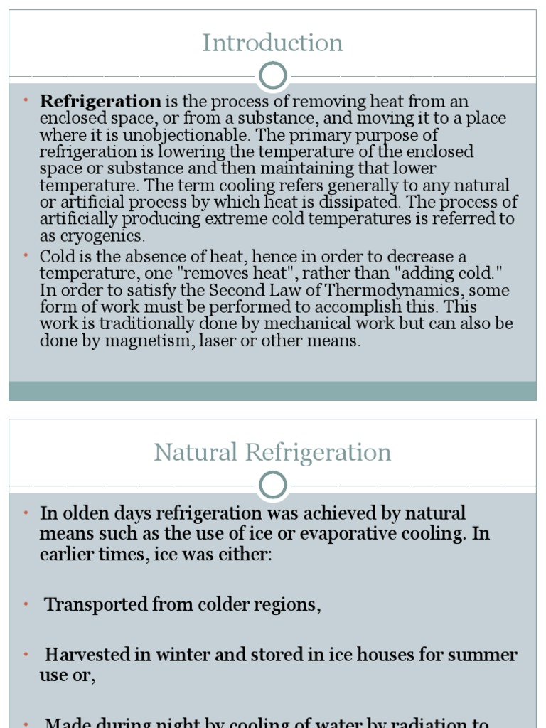 History and Application of Refrigeration PDF Refrigerator