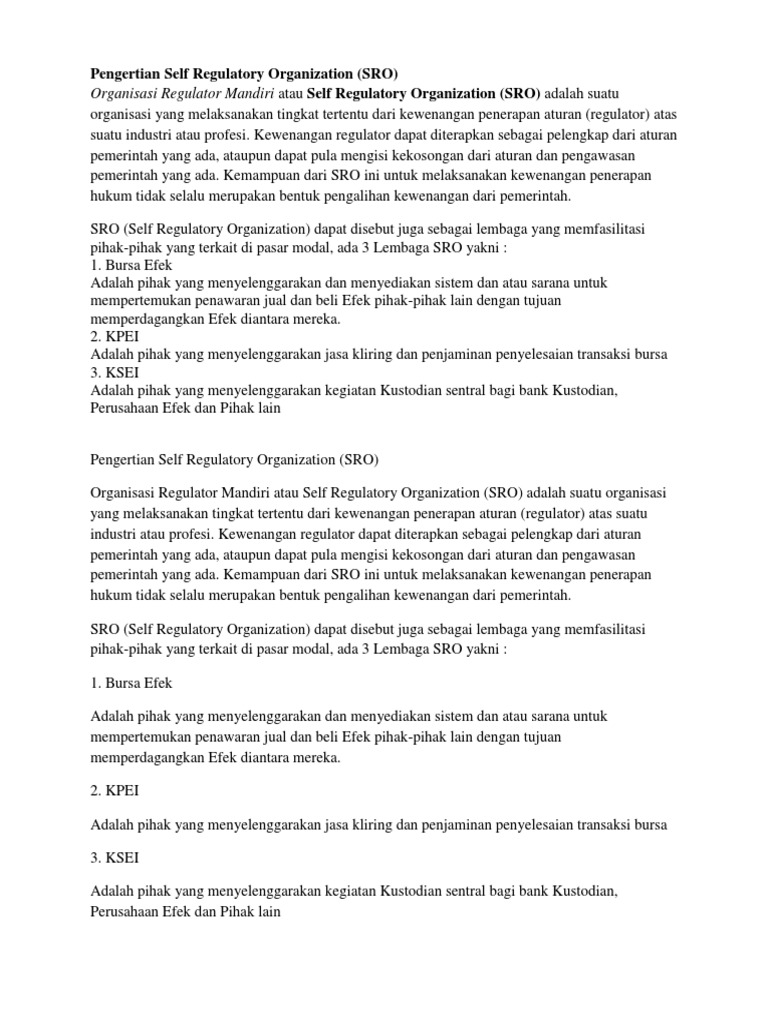 Pengertian Self Regulatory Organization PDF
