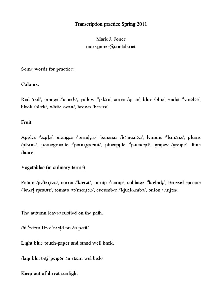Phonetic Transcription Practice Exercises | PDF