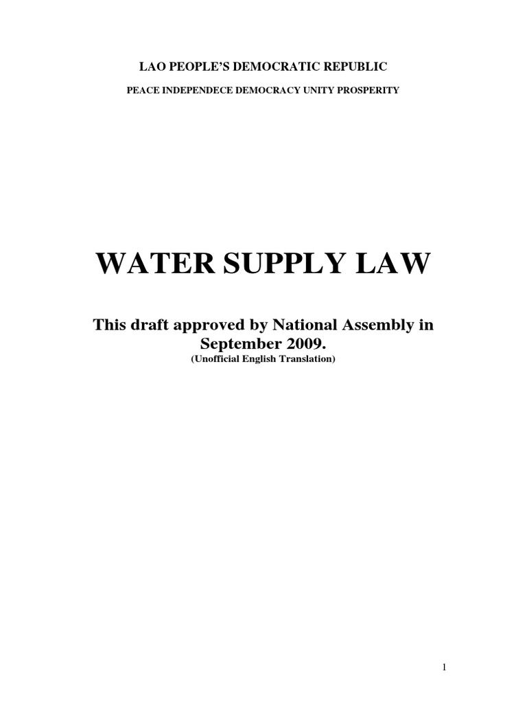 Water Supply Law Lao 2009 PDF Water Supply Infrastructure