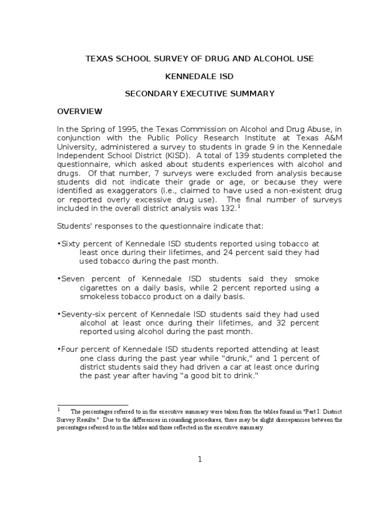 Kennedale Isd 1995 TEXAS SCHOOL SURVEY OF DRUG AND ALCOHOL USE PDF