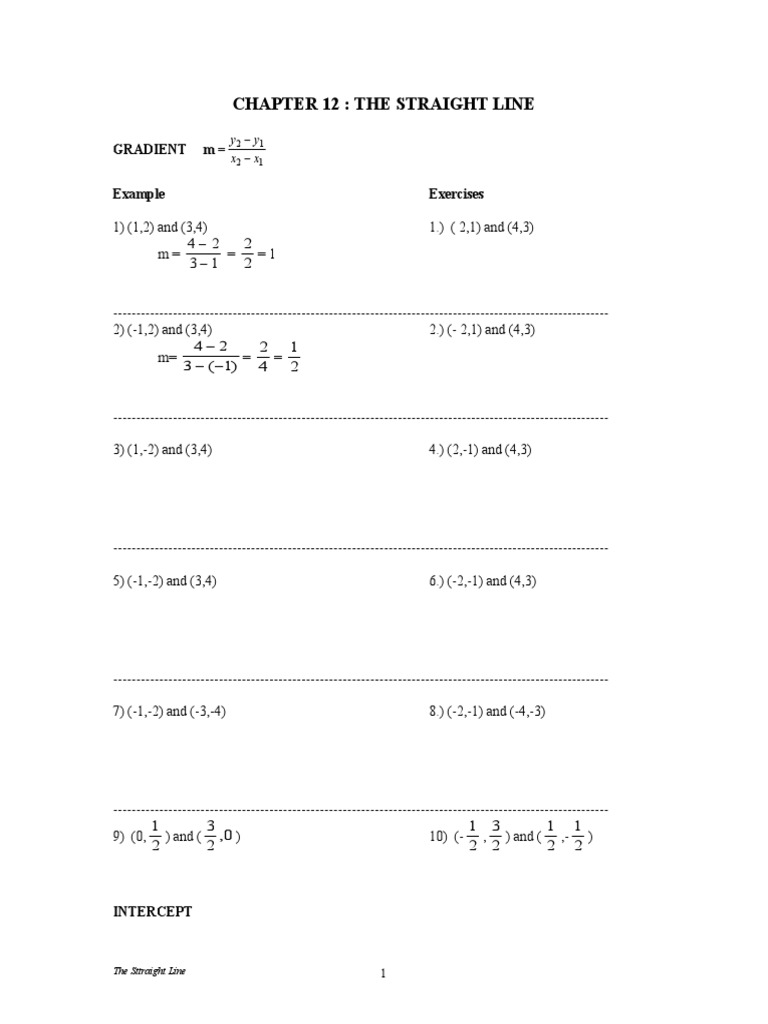 Straight Line Gradients & Intercepts | PDF | Teaching Methods ...
