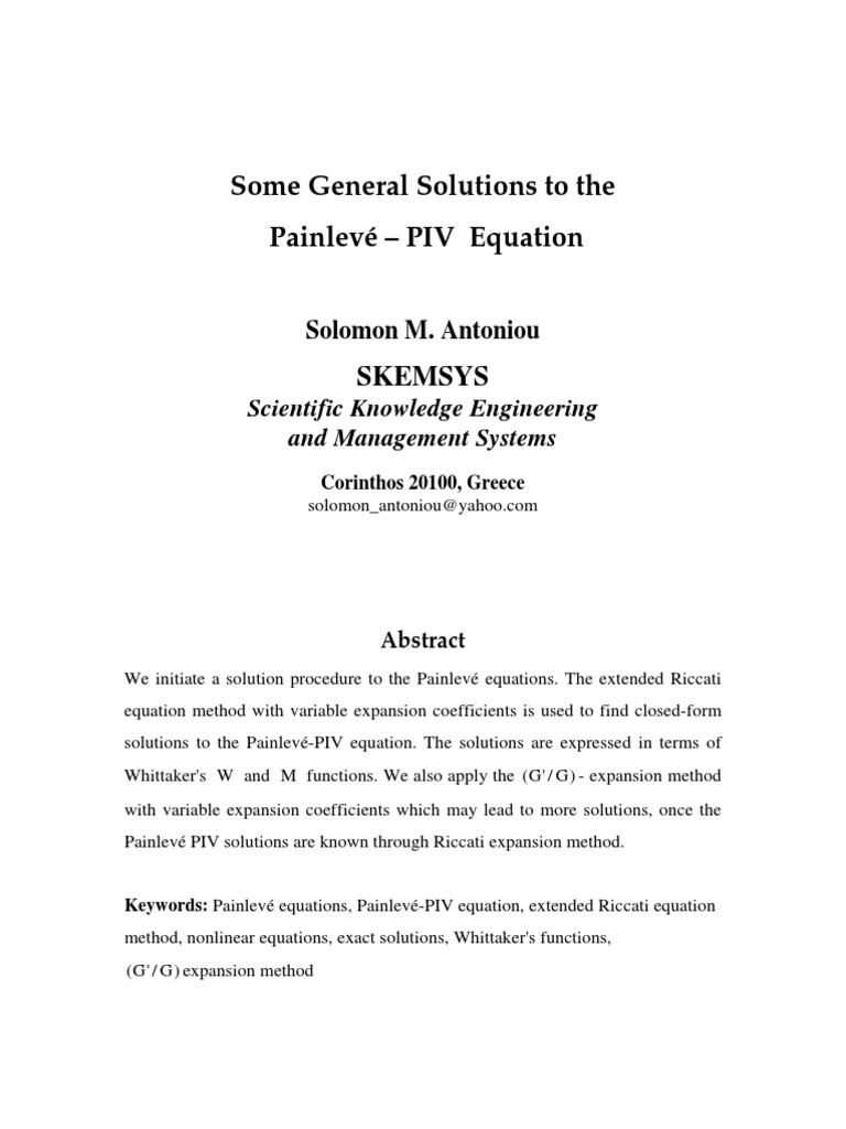 Painlevé PIV Solutions for Experts | PDF | Nonlinear System | Ordinary ...