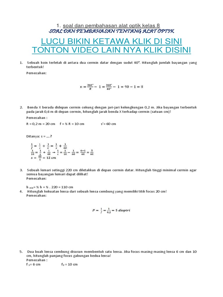 Soal Dan Pembahasan Alat Optik Mata - Berbagai Alat