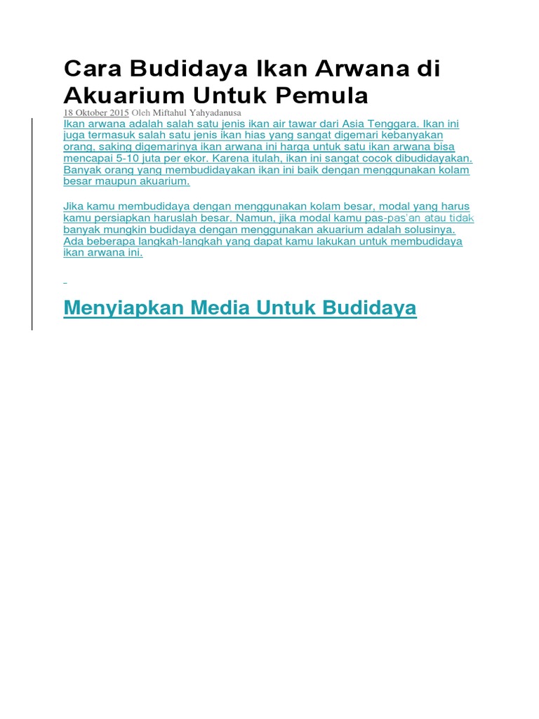 Cara Budidaya Ikan Arwana Di Akuarium Untuk Pemula