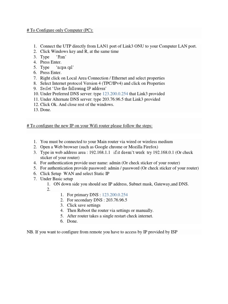 Manual For IP DNS Configaration