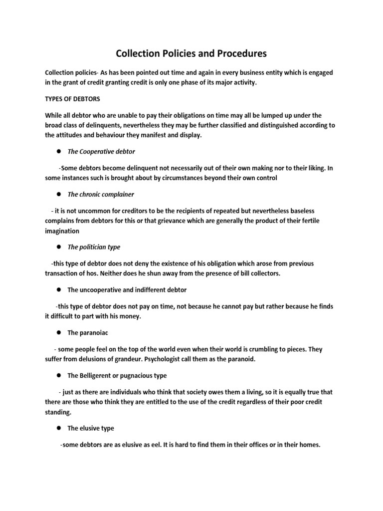 Collection Policies and Procedures Guide | PDF | Credit (Finance) | Debtor
