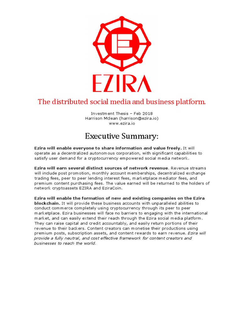 Ezira: Decentralized Social Media Platform | PDF | Bitcoin | Interest
