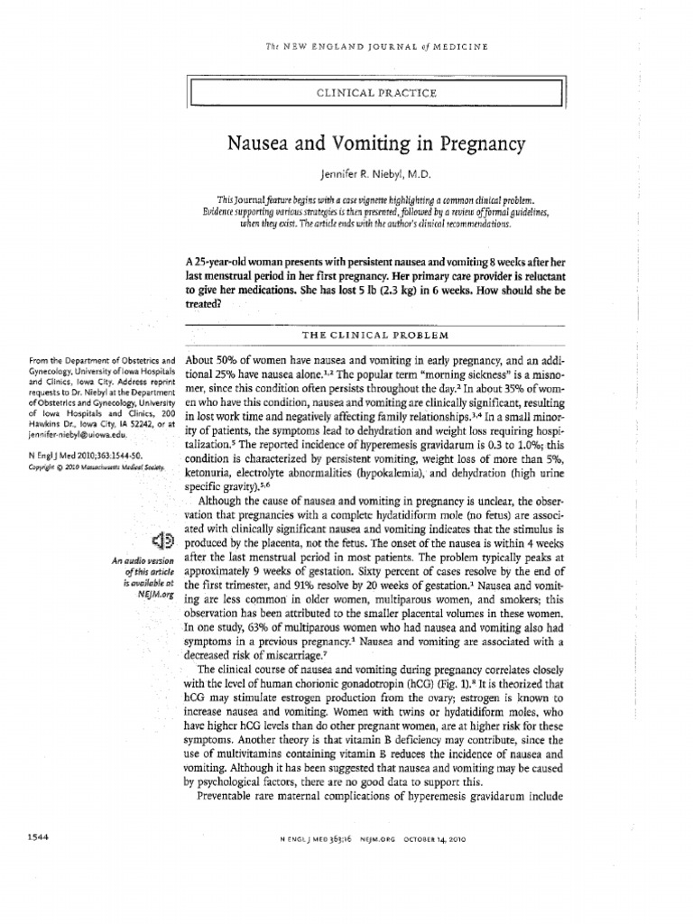 Nausea & Vomiting in Pregnancy | PDF | Nausea | Diseases And Disorders