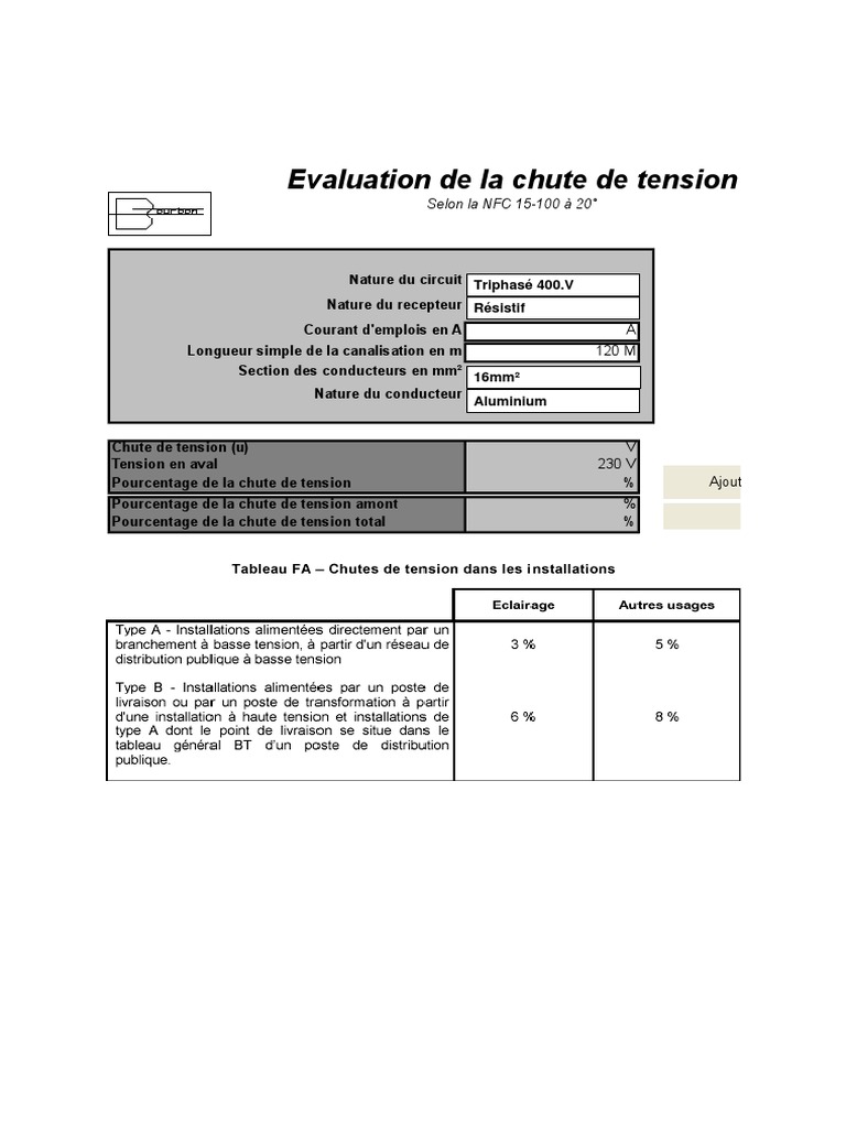 Calcul Chute de Tension V2 Tension électrique Conductivité électrique