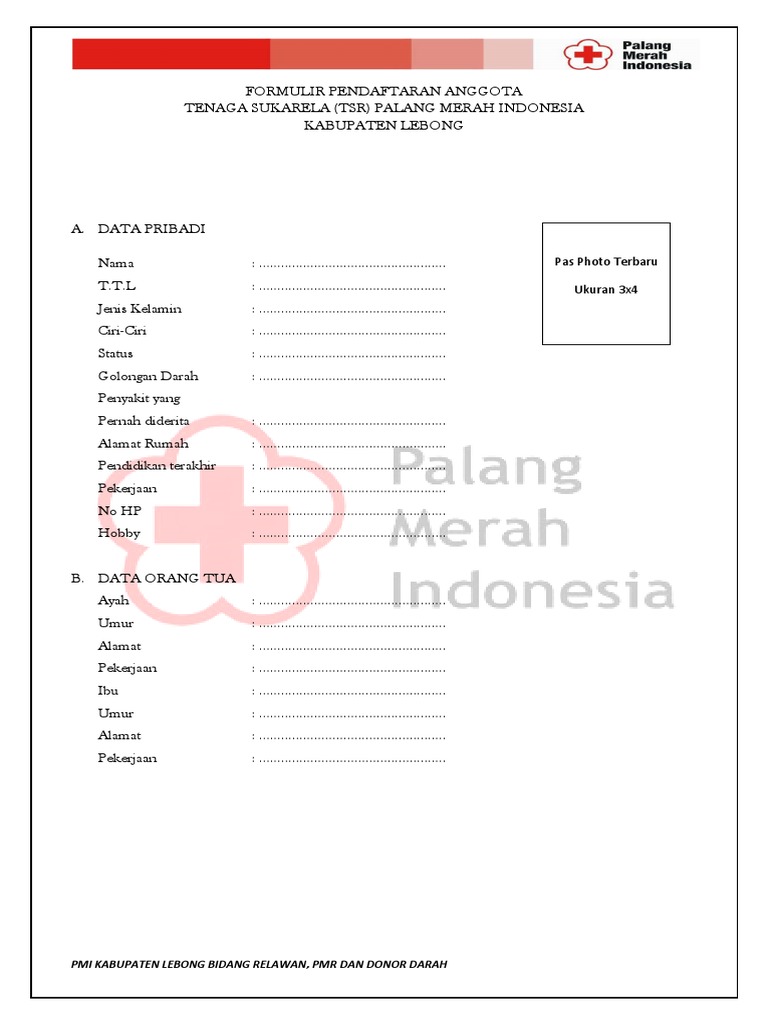 Contoh Formulir Pendaftaran Anggota Pmr - Simak Gambar Berikut