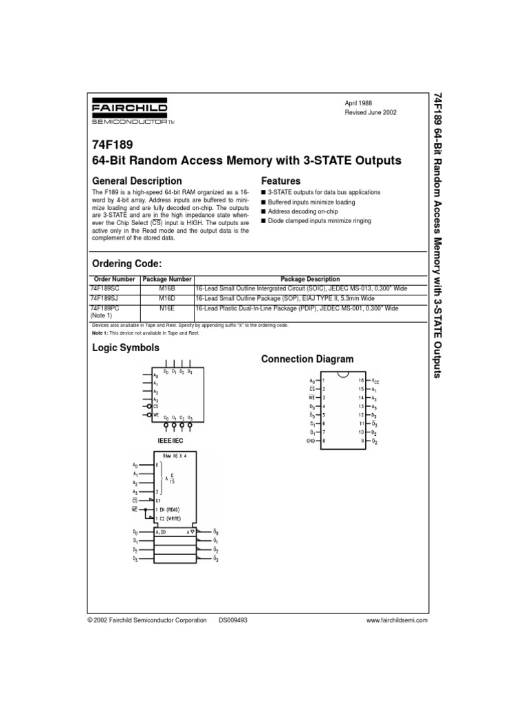 74F189 64-Bit Random Access Memory With 3-STATE Outputs: General ...