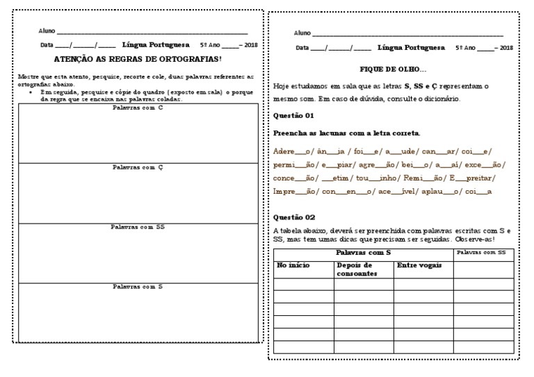 Atividade De Ortografia S C C E Ss Comunicacao Idiomas