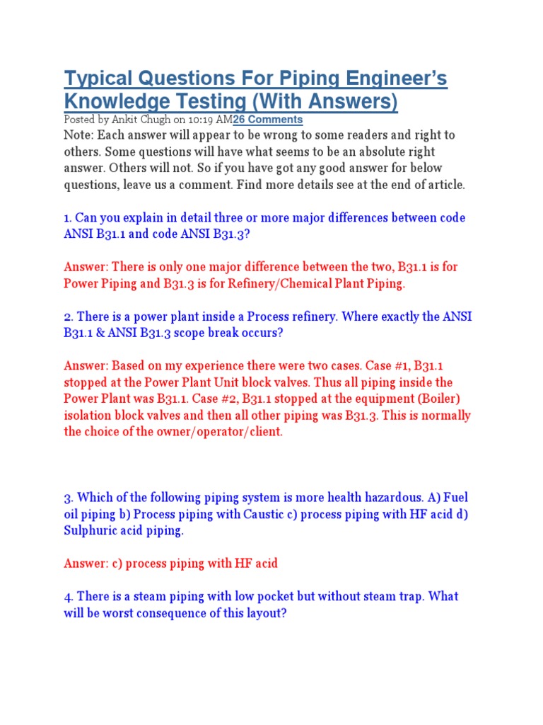 Typical Questions For Piping Engineer | PDF | Pipe (Fluid Conveyance ...