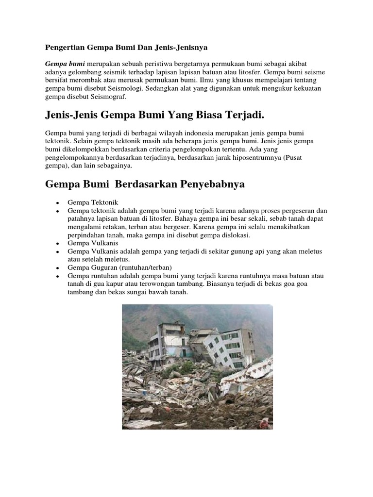 Pengertian Gempa Bumi Dan Jenis