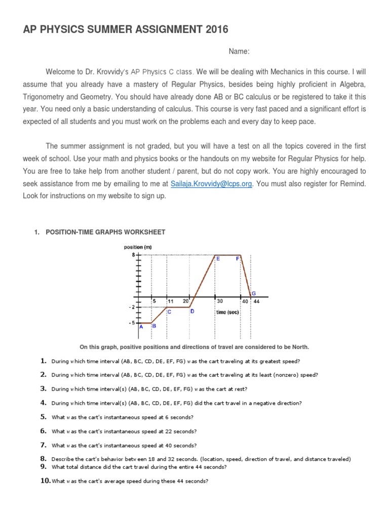AP Physics C Summer Assignment | PDF | Force | Acceleration