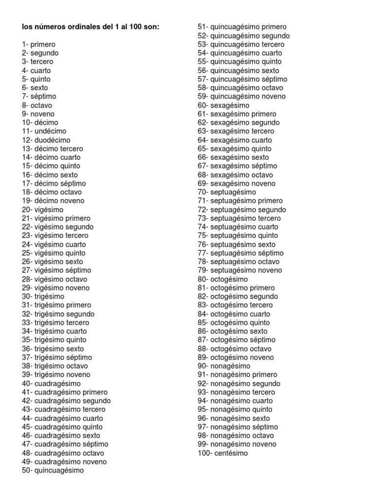 Los Numeros Ordinales Del 1 Al 100 Son Deportes