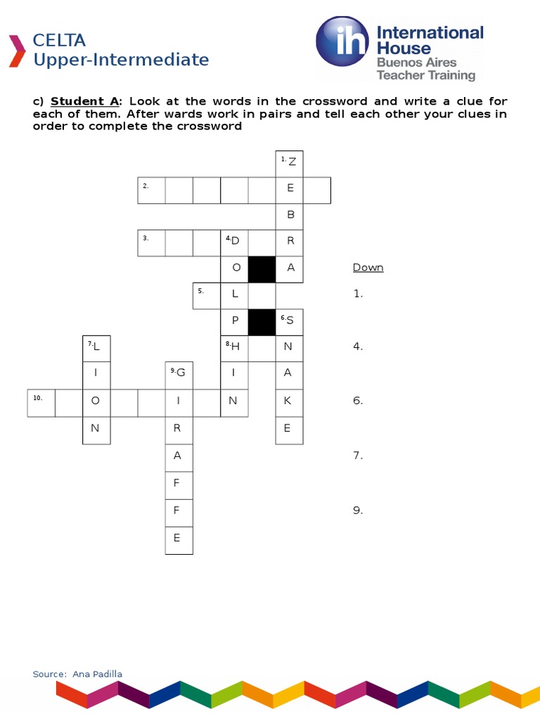 Celta upper-intermediate: student a | pdf | crossword | word puzzles