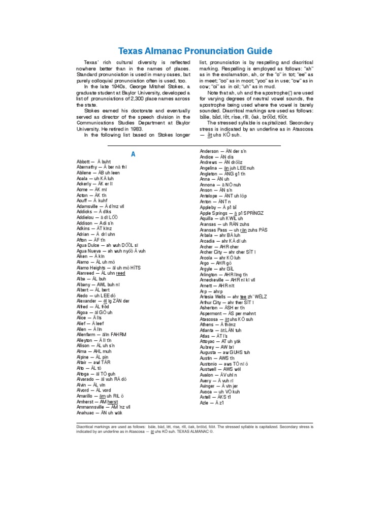 Texas Almanac Pronunciation Guide | PDF