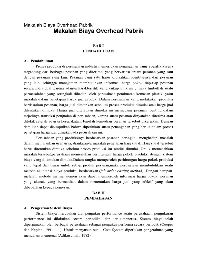 Makalah Biaya Overhead Pabrik