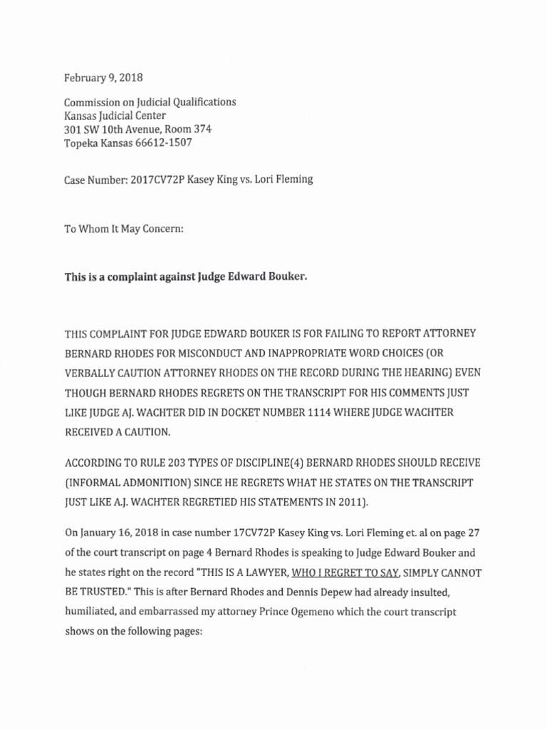 Complaint Against Kansas Judge Edward Bouker Summary Judgment Complaint