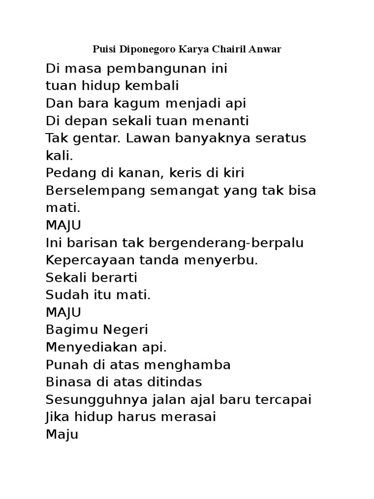 Puisi Pangeran Diponegoro Karya Chairil Anwar - 1562383242?v=1