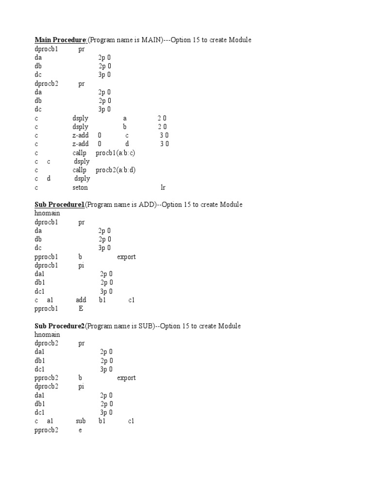 Main Procedure: (Program Name Is MAIN) - Option 15 To Create Module ...