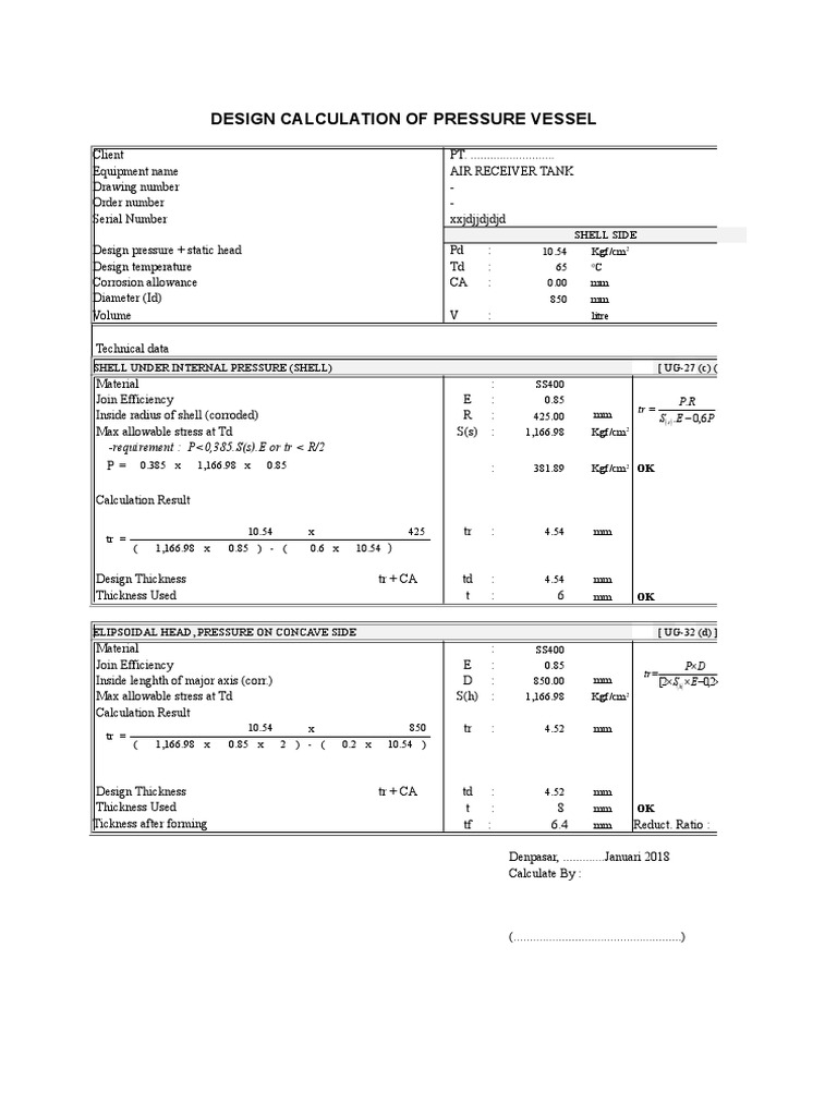 Calculation of Air Receiver Tank PDF Chemical Engineering Building Engineering