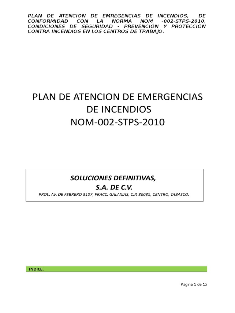 Plan de Emergencia Contra Incendios | PDF | Primeros auxilios | Defensa ...