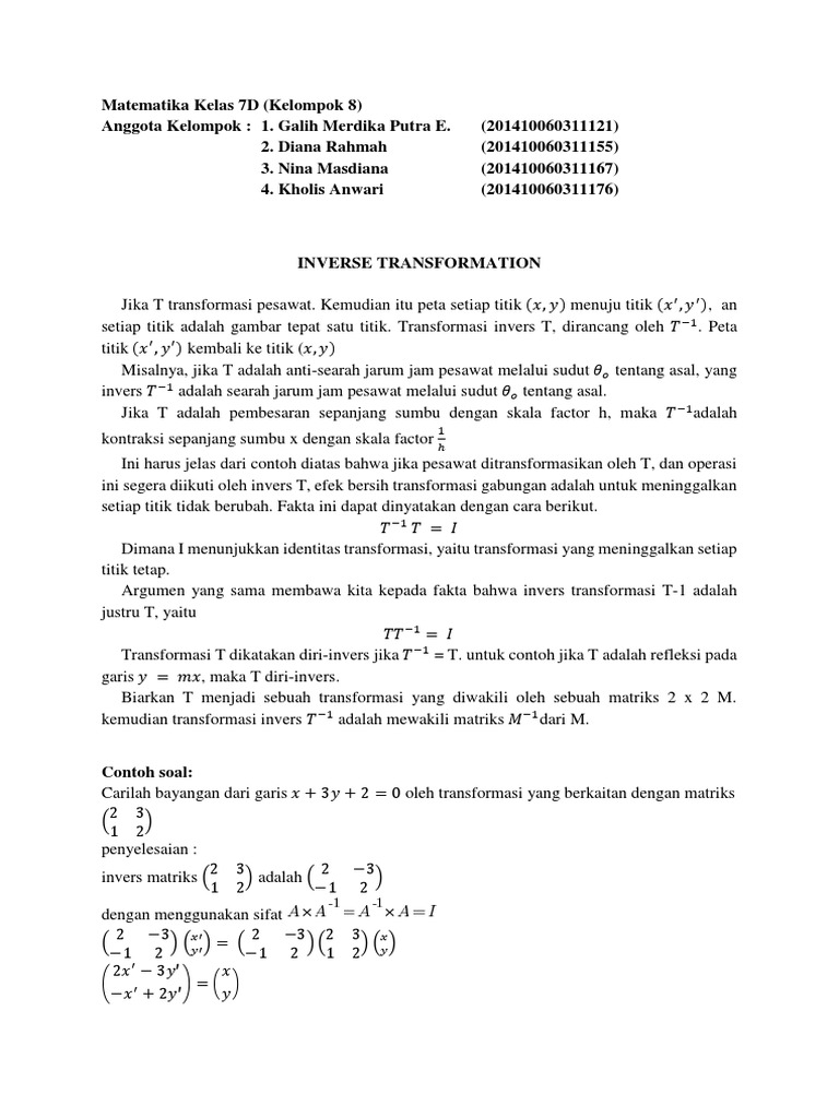Transformasi Invers dalam Matematika | PDF