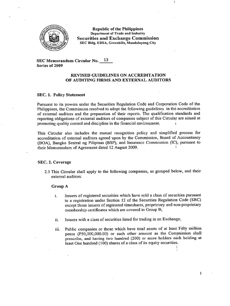 Sec Memo No. 13s2009 PDF | PDF