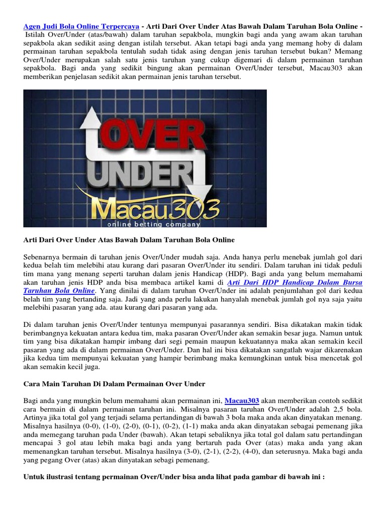 Arti Dari Over Under Atas Bawah Dalam Taruhan Bola Online | PDF