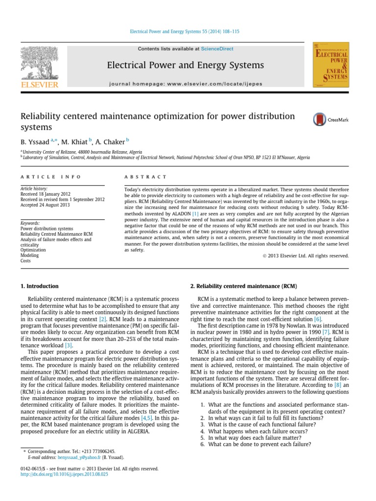 RCM Optimization for Power Distribution | PDF | Reliability Engineering ...