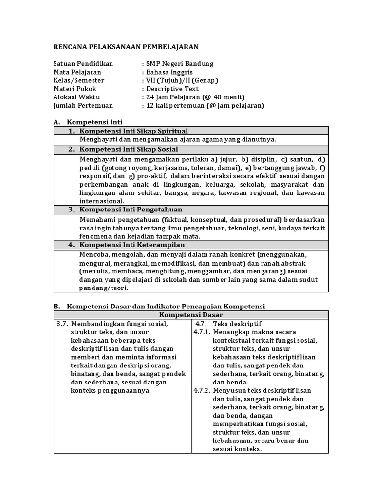 01. RPP (Lesson Plan) SMP Kelas VII KD 3.7 Dan 4.7
