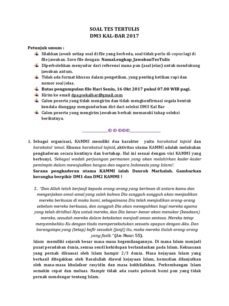 04 Soal Tes Tertulis Dm3 Kal Bar 2017 Docx